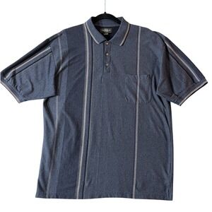 Knights Sportswear Polo Shirt Mens XL Blue Vertical Stripe Short Sleeve Pocket
